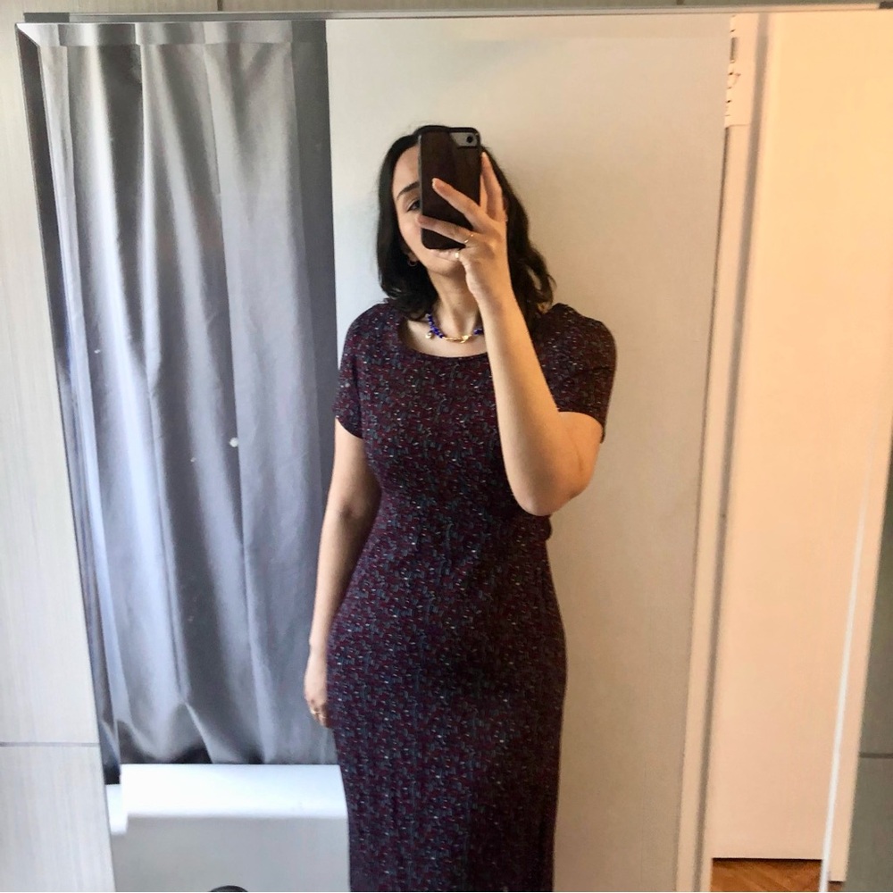 Vintage Laura Ashley Navy & Burgundy Midi Dress - Picture 11 of 11